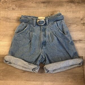 Cache 90s Light Blue Studded Rhinestone Denim Jeans with Belt